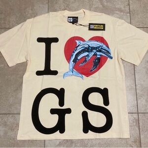 Cream Graphic Tee with Dolphin Design